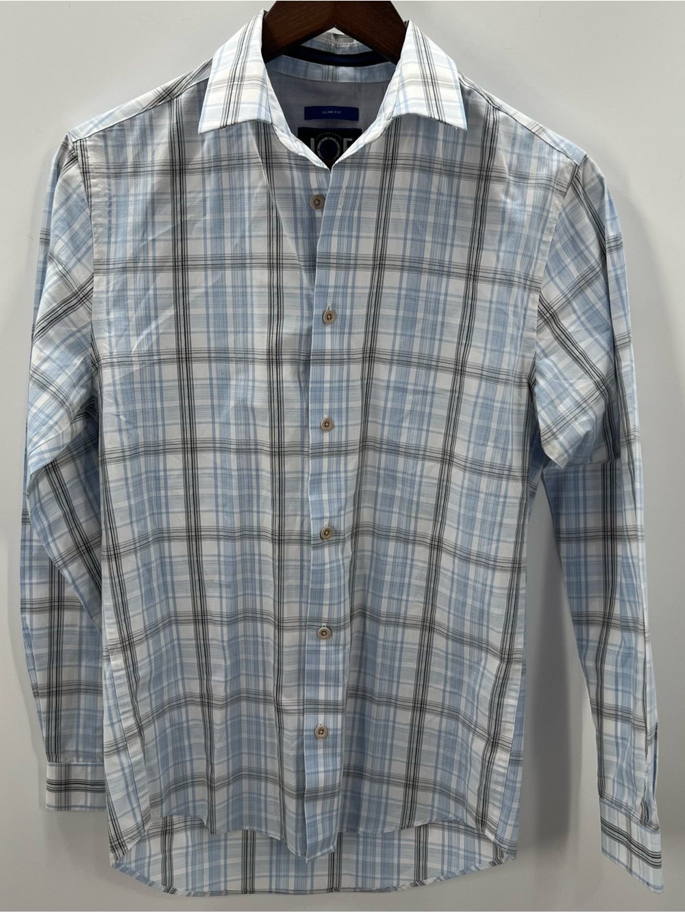 456 Joseph Abboud Small Slim Fit Light Blue and Gray Plaid Button-Down Shirt